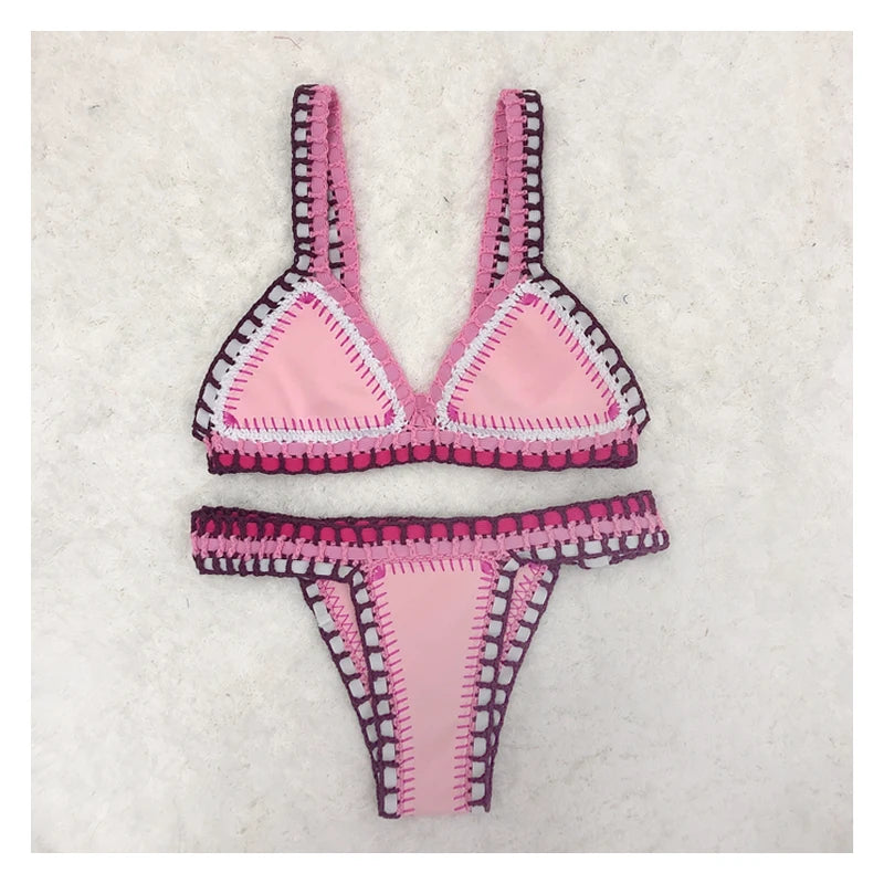 2 Piece Red Swimwear Green Bathing Suit Pink Swimsuit Handmade Navy Crochet Swimsuit Bikini Set - The Clothing Company Sydney