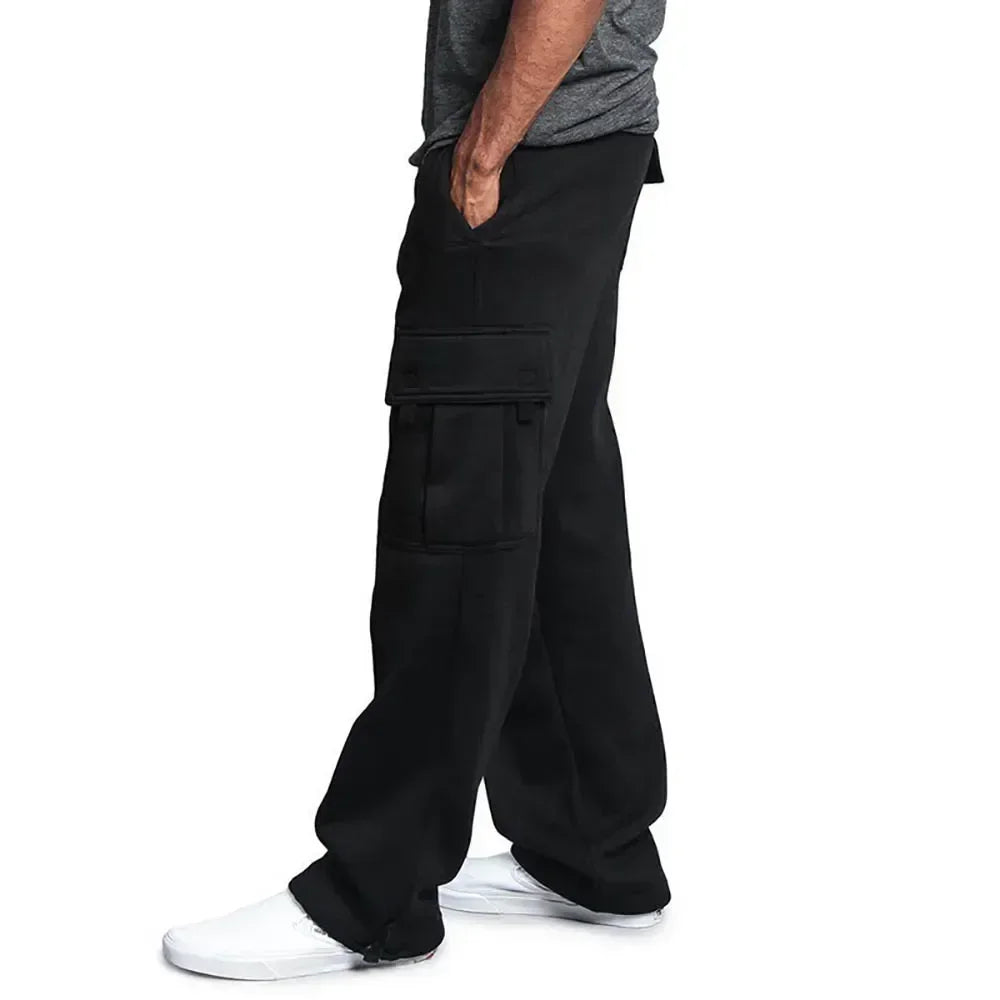Men's cargo jogger pants by The Clothing Company Sydney featuring fleece lining, loose fit, multiple pockets, and streetwear style.