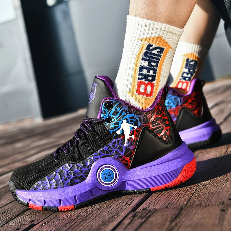 High-top basketball shoes from The Clothing Company Sydney featuring non-slip soles and breathable design for athletic performance.