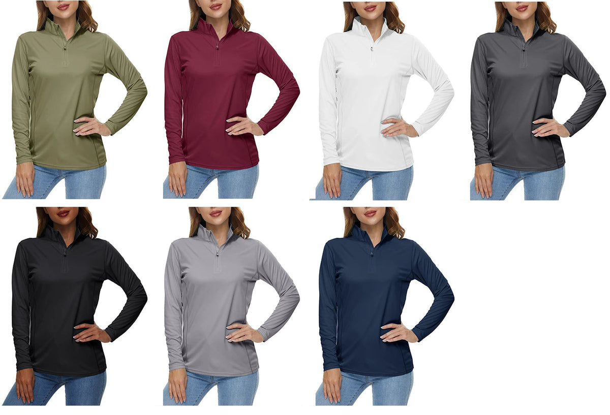 Women's UPF 50+ quick-dry long sleeve sun protection shirt by The Clothing Company Sydney, ideal for running, hiking, and outdoor activities.