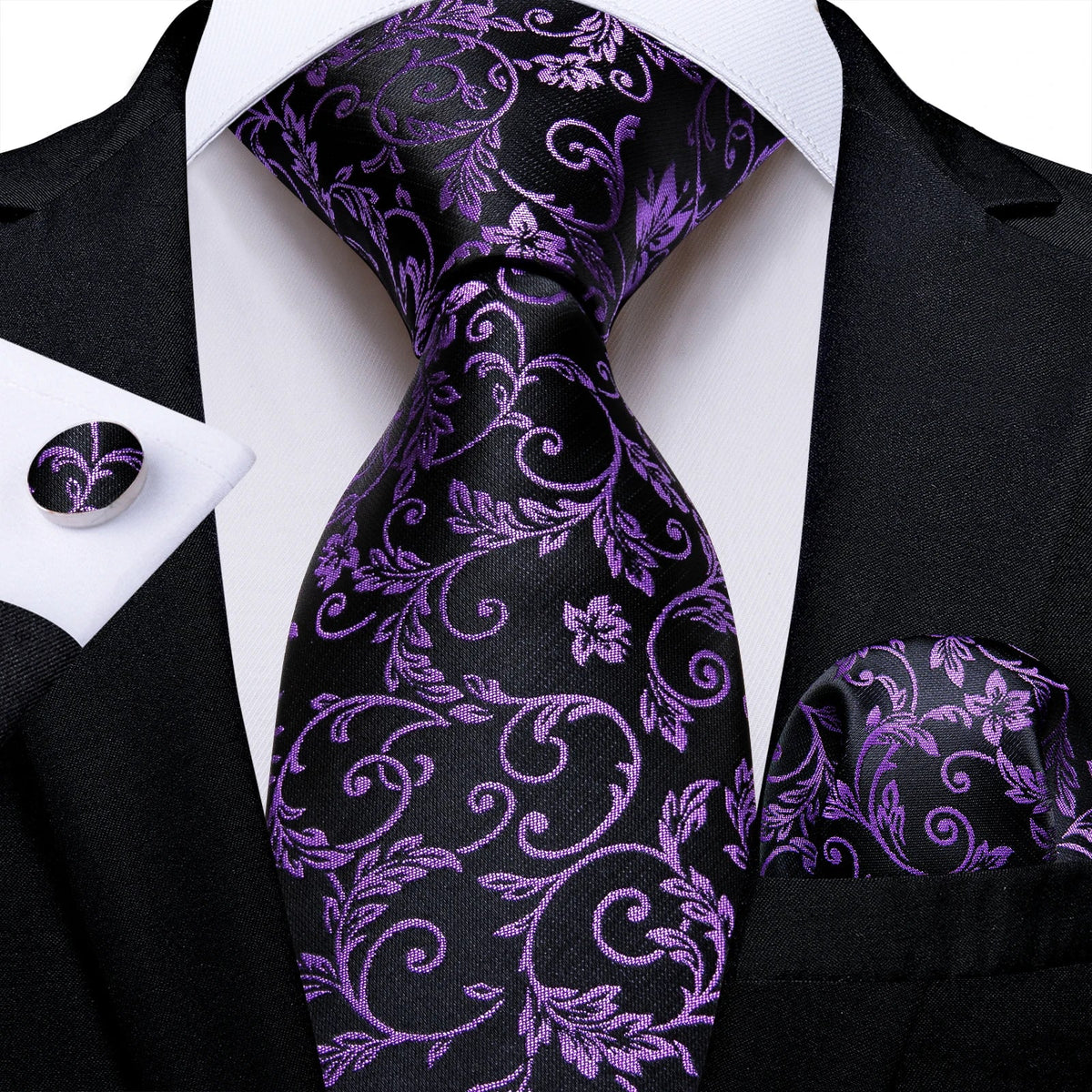Luxury purple paisley silk tie set for men featuring an 8cm wide tie, stylish accessories from The Clothing Company Sydney.