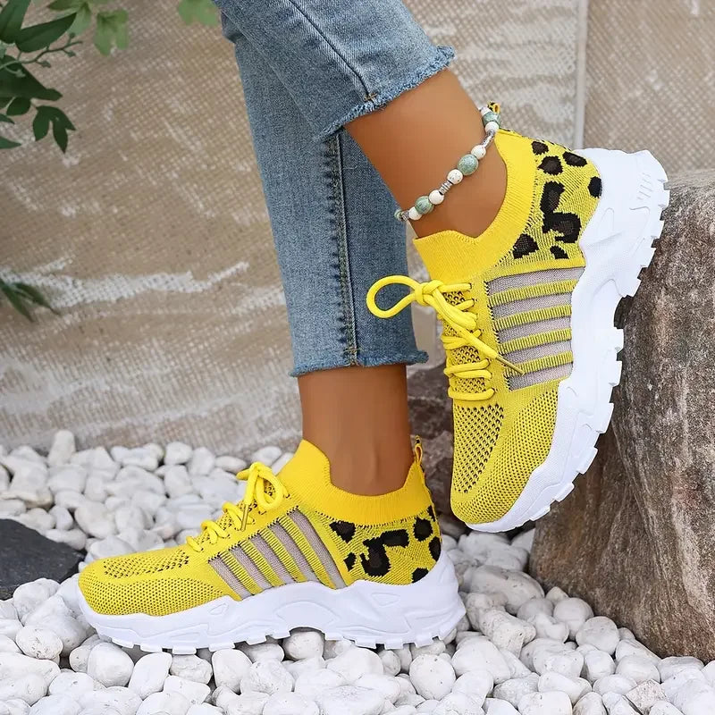 Leopard print waterproof women's sneakers by The Clothing Company Sydney, stylish footwear with a casual, trendy design.