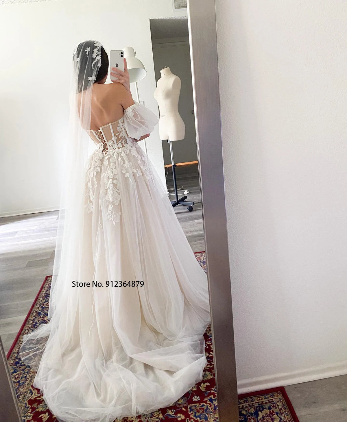 Short Puff Sleeves 3D lace Wedding Dresses Champagne Liner Tulle Appliques Formal Bridal Gowns The Clothing Company Sydney