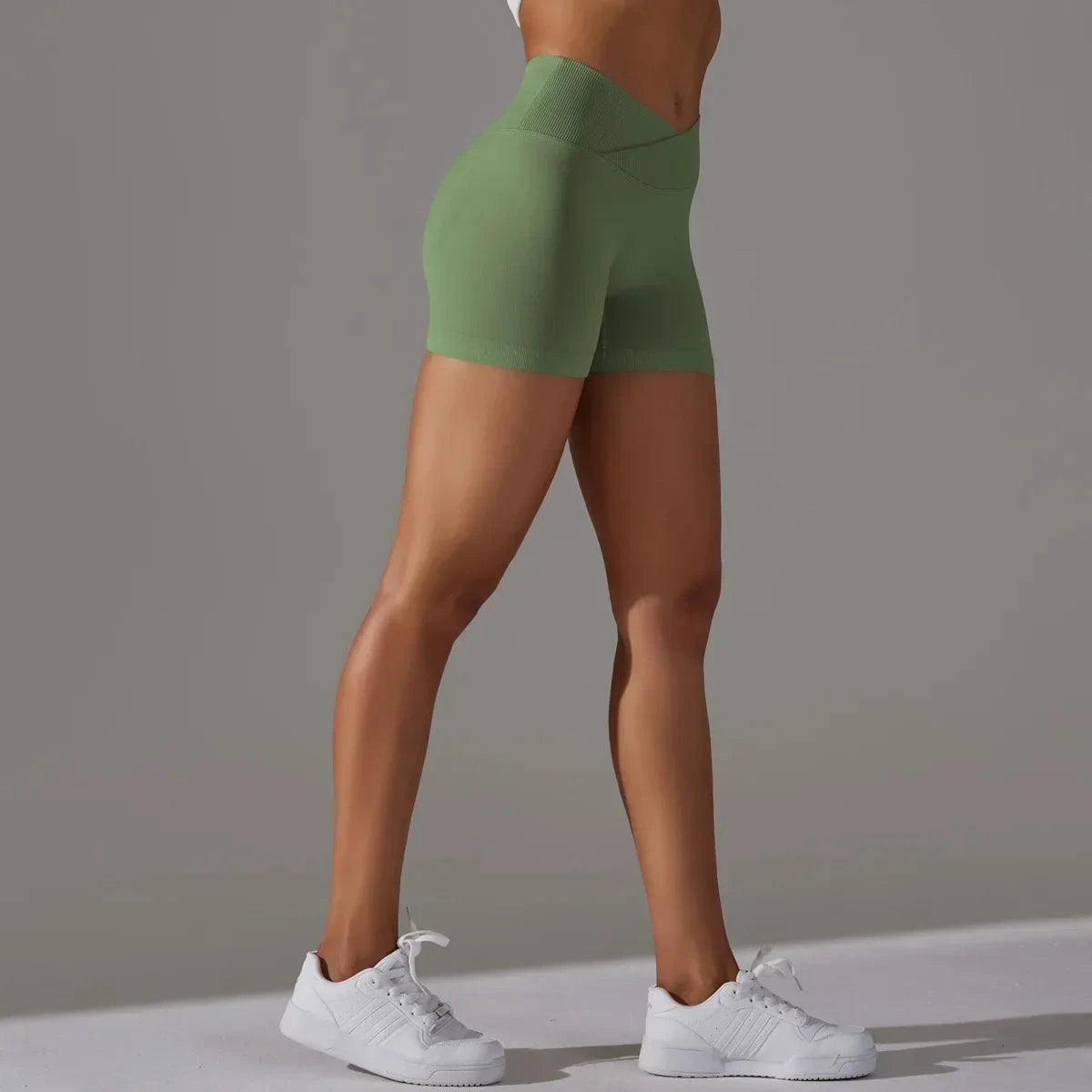 Women’s high waist workout yoga leggings by The Clothing Company Sydney, seamless gym shorts with scrunch butt design for fitness and yoga.