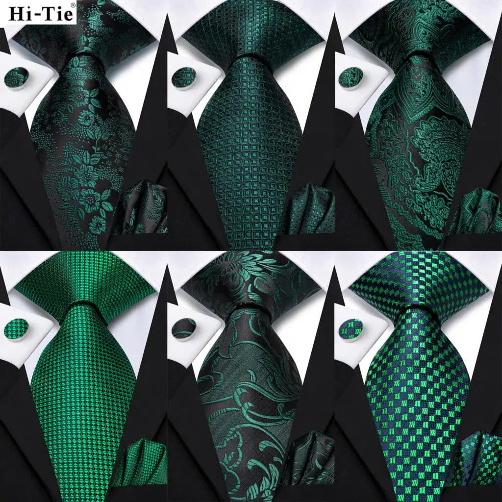 Green paisley silk tie set for men including necktie, pocket square, and cufflinks, stylish accessories from The Clothing Company Sydney.