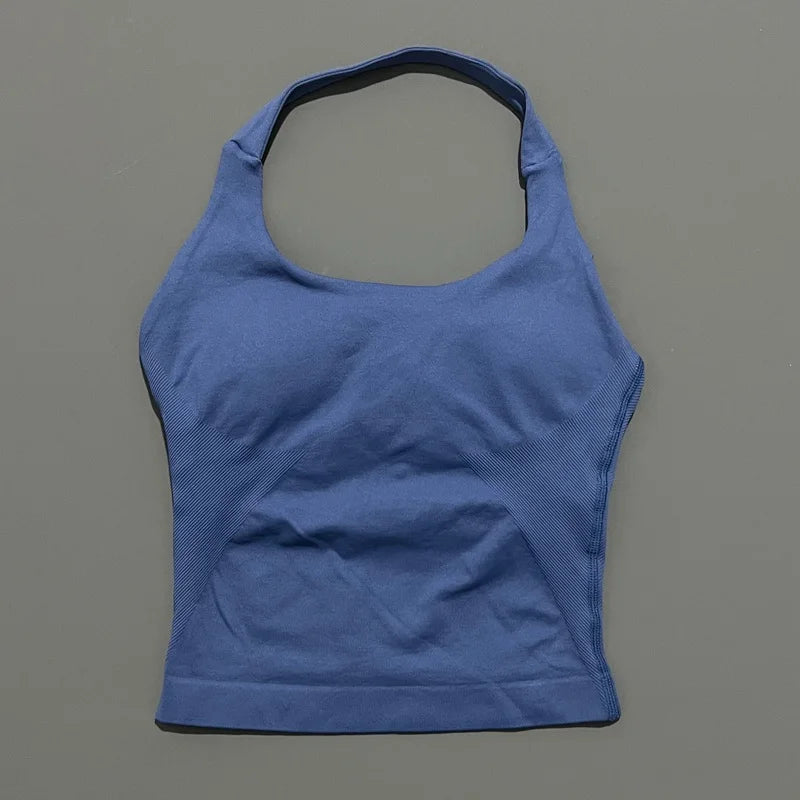 Halter Top Seamless Longline Strappy Gym Top Women Built-in Bra Removable Cups Activewear Yoga Tank Tops The Clothing Company Sydney