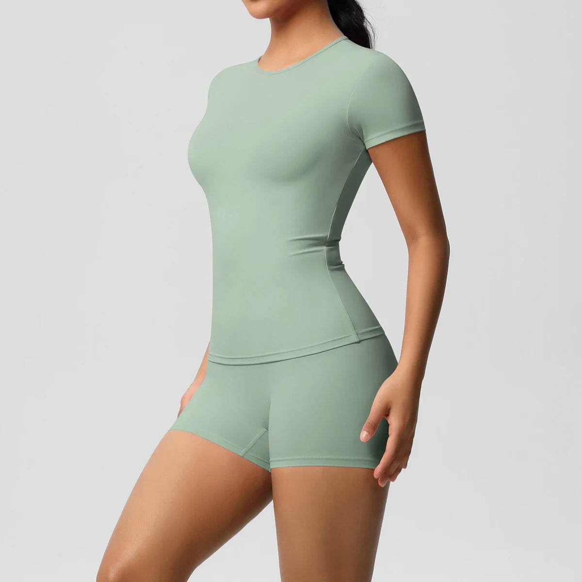 2 Piece Quick-Drying Gym Leggings Set Summer Short Sleeve Breathable Stretchy Yoga Slim Fitness Active Top Women's Cycling Bike Shorts The Clothing Company Sydney