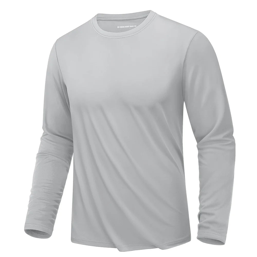 Men's UPF 80+ sun protection quick dry long sleeve athletic T-shirt by The Clothing Company Sydney for sports and outdoor activities.