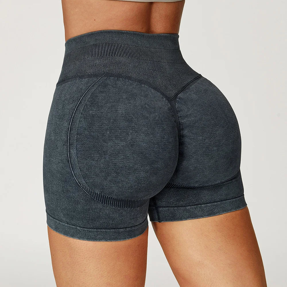 High waist yoga bicycle shorts for women by The Clothing Company Sydney, sand washed fitness shorts for yoga, gym, and running.