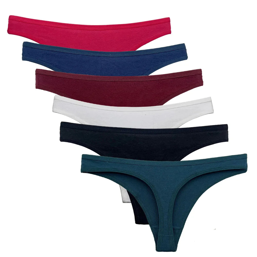 Five-piece set of cotton mix G-string panties from The Clothing Company Sydney, featuring comfortable women's thong underwear.