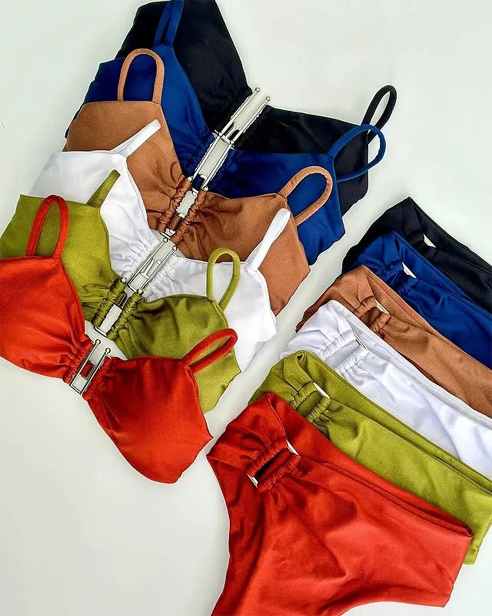 2-piece bandeau bikini set with push-up top from The Clothing Company Sydney, solid color Brazilian swimsuit for beachwear and swimming.