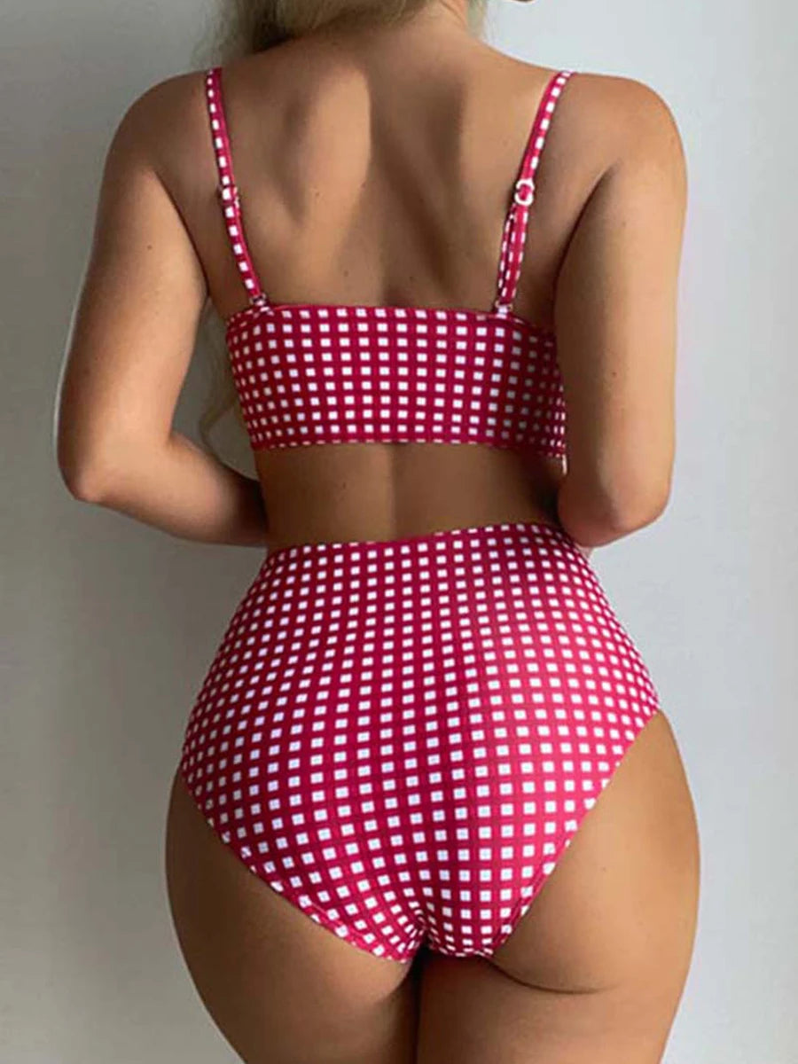 High waist printed swimsuit by The Clothing Company Sydney featuring straps, padding, and a stylish bikini design for beachwear.
