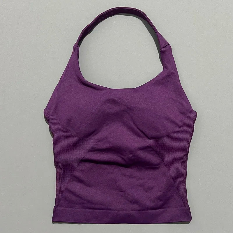 Halter Top Seamless Longline Strappy Gym Top Women Built-in Bra Removable Cups Activewear Yoga Tank Tops The Clothing Company Sydney