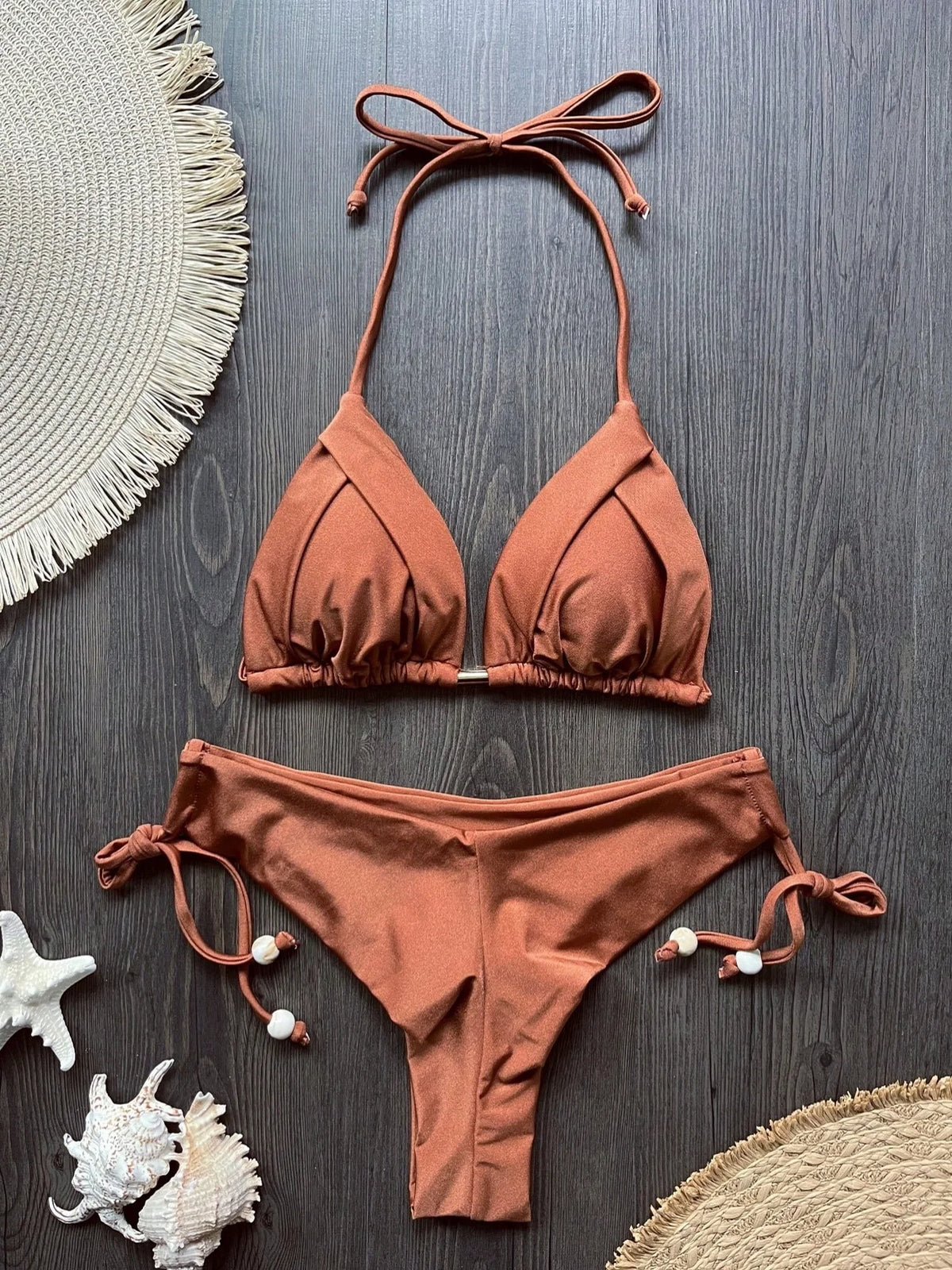 Two-piece microfiber bikini set for women featuring triangle swimwear, ideal for beachwear and swimming by The Clothing Company Sydney.