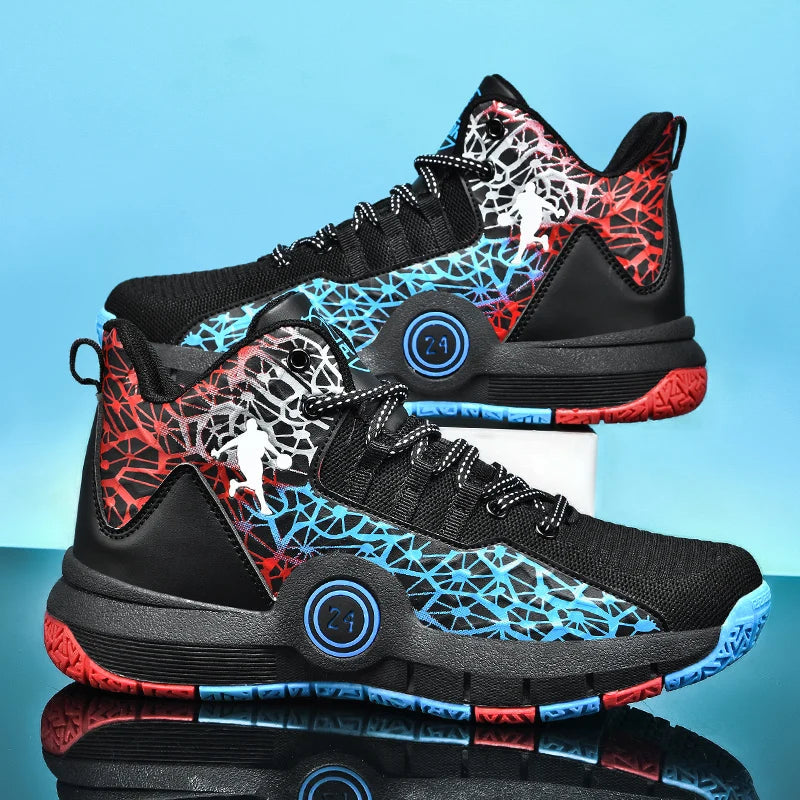 High-top basketball shoes by The Clothing Company Sydney featuring non-slip soles and breathable mesh for athletic support.