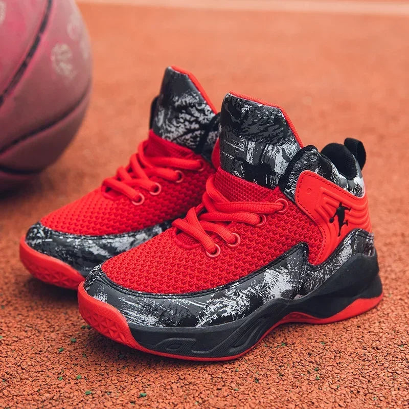 Kids basketball shoes by The Clothing Company Sydney, non-slip sports sneakers with colorful design and supportive sole.