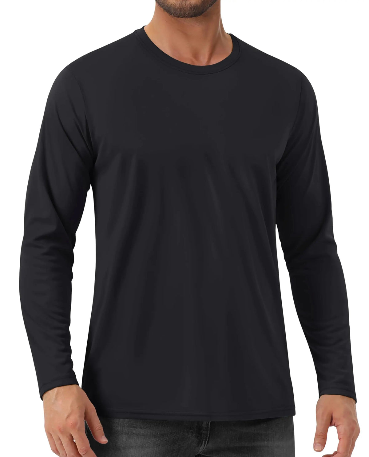 Men's UPF 80+ sun protection athletic long sleeve T-shirt from The Clothing Company Sydney, quick dry performance sports rash guard