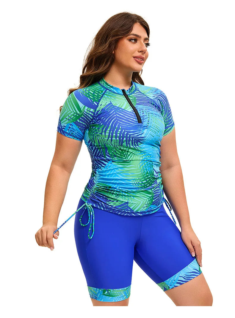 Women’s plus size tropical plants printed tankini swimsuit and shorts set by The Clothing Company Sydney
