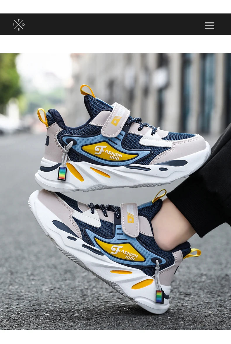 Kids' breathable mesh sneakers by The Clothing Company Sydney featuring non-slip soles, lightweight design, and hook & loop closure.