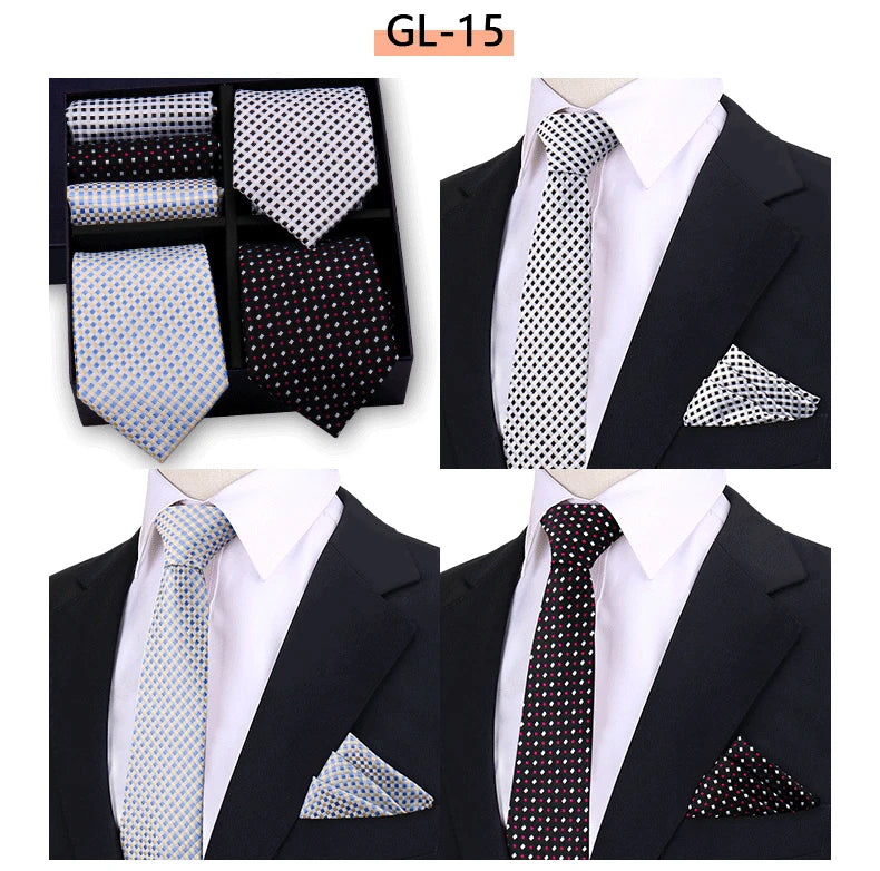 Luxury men's tie set with paisley and striped necktie, handkerchief, and gift box from The Clothing Company Sydney.
