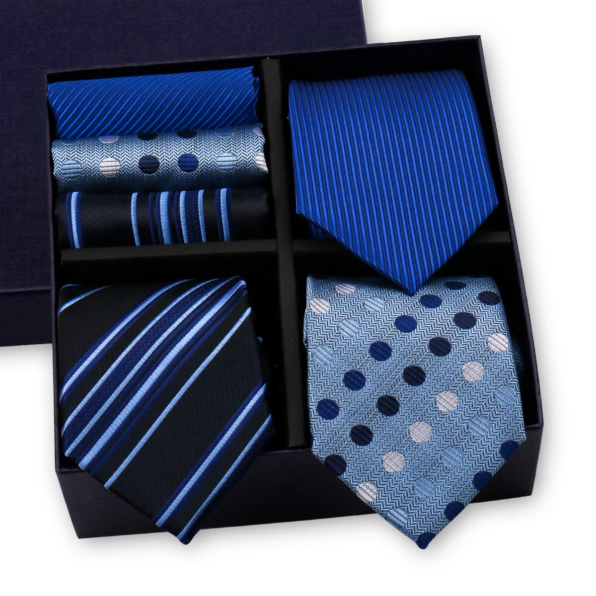 Luxury men's tie set with paisley and striped necktie, matching handkerchief in gift box, by The Clothing Company Sydney.