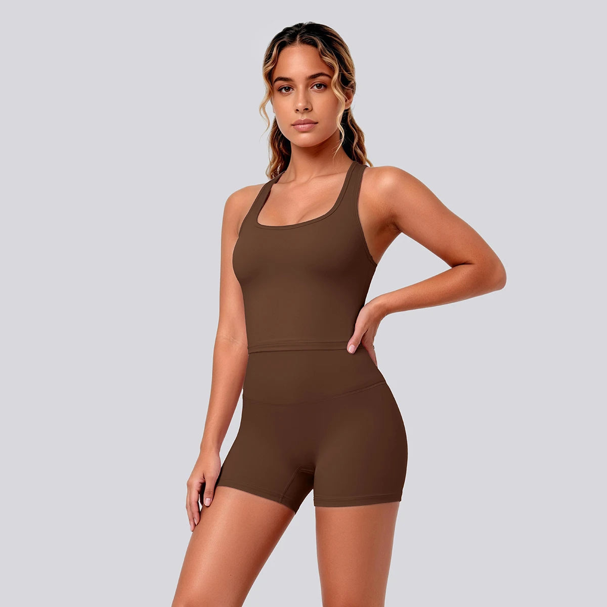 2 Piece Women's Breathable Workout Top I-shaped Vest Push Up Quick-Dry Summer Yoga Shorts Matching Set