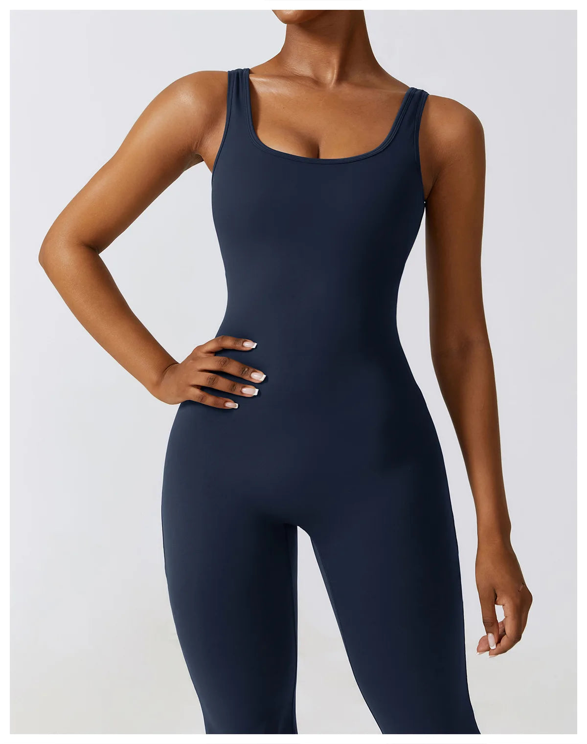 Open back V jumpsuit gym set for women, sporty fitness romper from The Clothing Company Sydney, ideal for yoga and workout sessions.