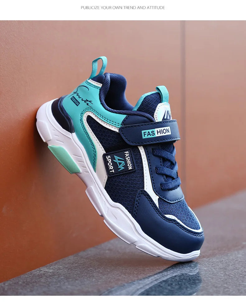 Kids’ breathable summer sneakers by The Clothing Company Sydney, mesh running shoes with hook and loop closure for boys and girls.
