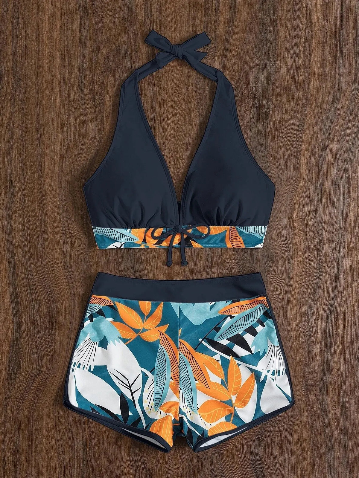 2 Piece Halter Bikini Set Shorts Swimsuit High Waist Swimwear Female Printed Bathers Swimming Bathing Swim Suit Beachwear - The Clothing Company Sydney
