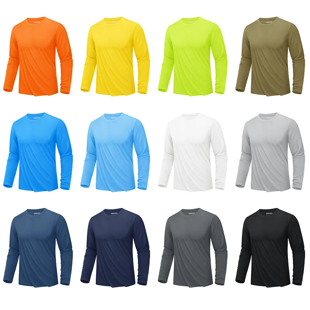 Men's UPF 80+ sun protection athletic long sleeve T-shirt from The Clothing Company Sydney, quick-dry performance sports rash guard.
