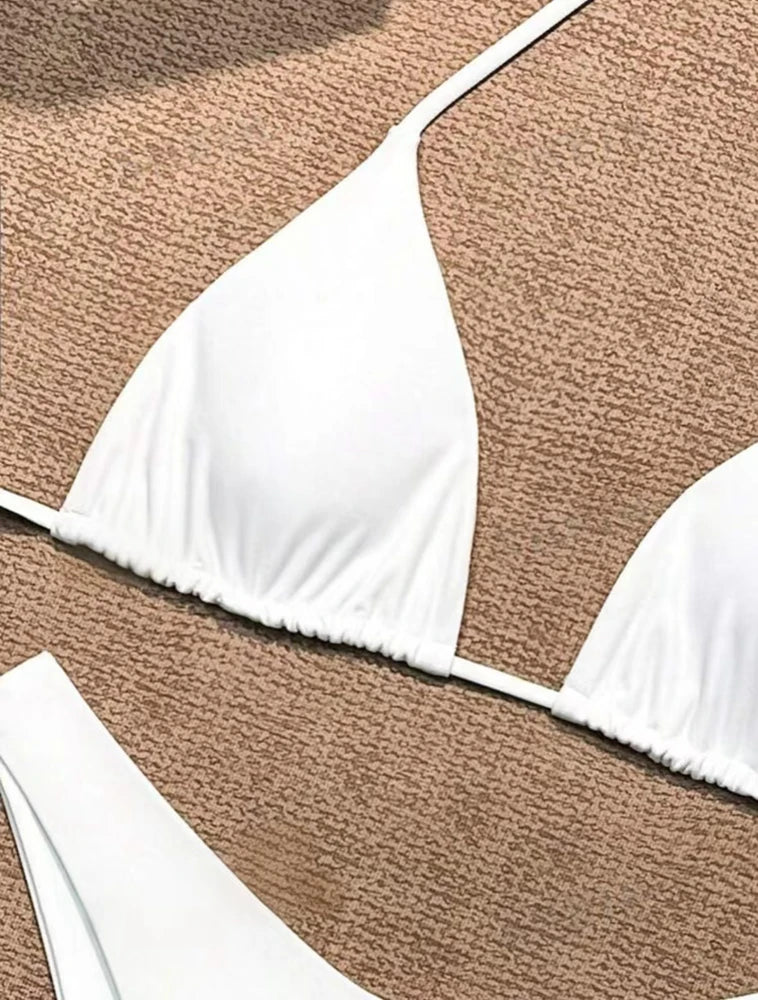 2 Piece Thong Bikini Solid White/Black/Coffee Halter Swimsuit Lace Up Brazilian Bathing Suit Double Fabric Beachwear The Clothing Company Sydney