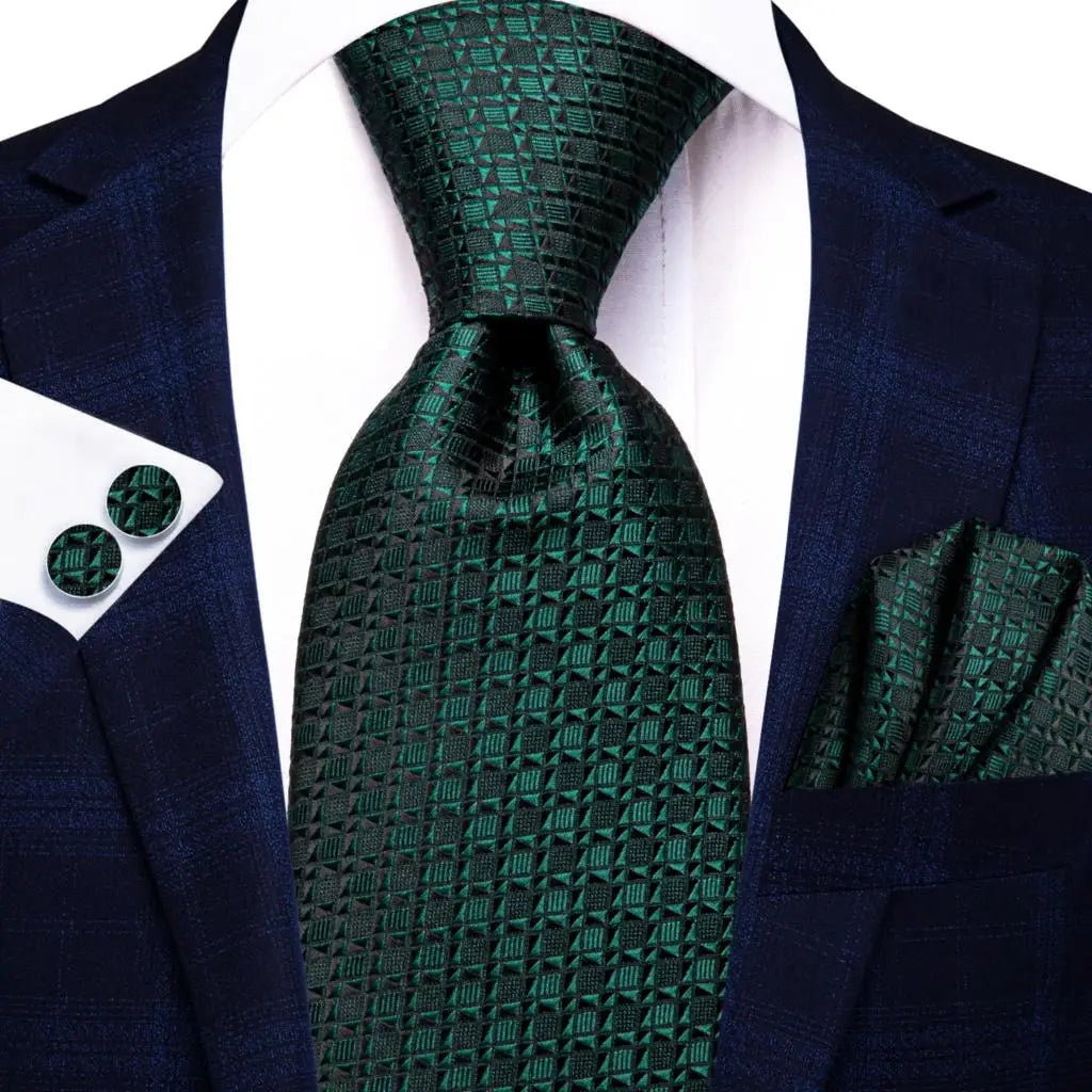 Green paisley silk tie set for men including necktie, pocket square, and cufflinks, stylish accessories by The Clothing Company Sydney