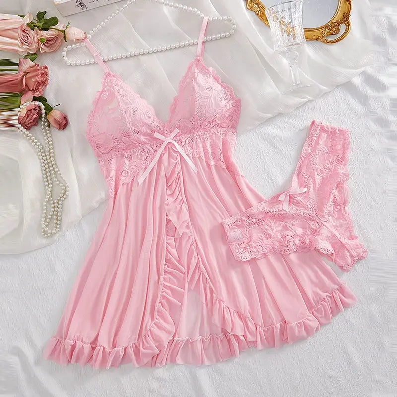 Women's lace lingerie nightgown and thong set with suspender details, plus-size bra nightdress by The Clothing Company Sydney