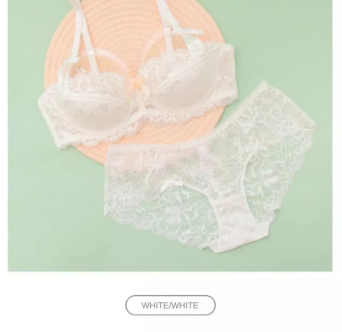 Two-piece pull-up lace lingerie set with bow detail from The Clothing Company Sydney, featuring breathable fabric and anti-slip cups.