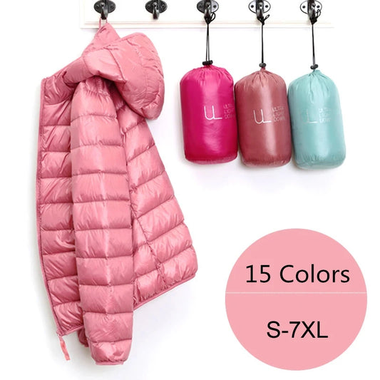 Women Puffer Jacket Plus Spring Autumn Female Ultra Lightweight Packable Hooded Down Coats - The Clothing Company Sydney