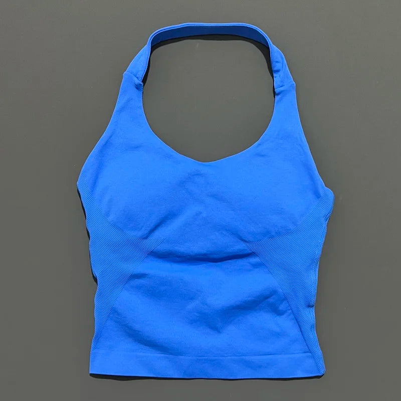 Halter Top Seamless Longline Strappy Gym Top Women Built-in Bra Removable Cups Activewear Yoga Tank Tops The Clothing Company Sydney