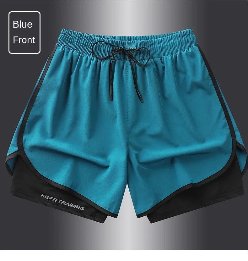 Two-layered fitness gym running shorts by The Clothing Company Sydney, featuring breathable fabric and sporty design.