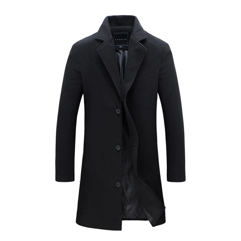 Single Breasted Lapel Long Coat Jacket Fashion Autumn Winter Casual Overcoat Plus Size Trench Men's Woolen Coats Solid Color - The Clothing Company Sydney