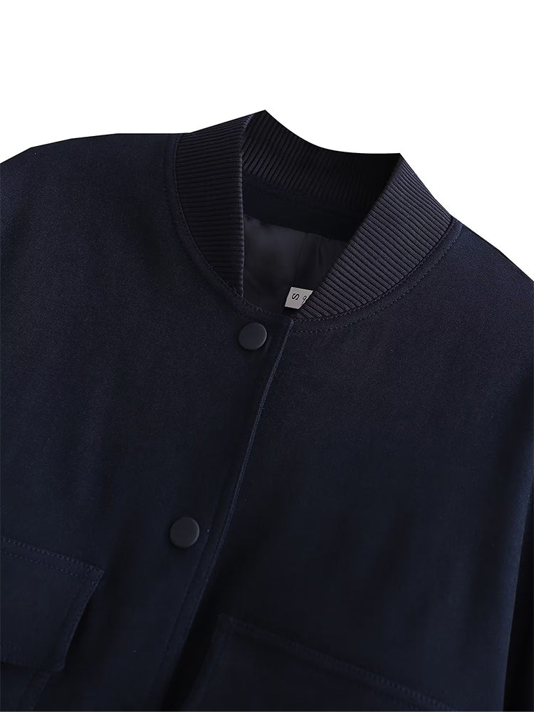 Women’s bomber jacket by The Clothing Company Sydney featuring a stylish fitted design and classic zip front.