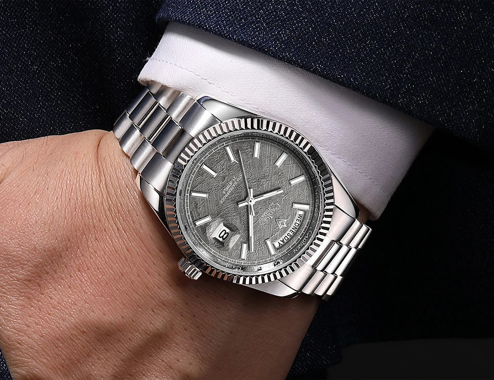 Cadisen DD40 men's luxury automatic wristwatch with sapphire glass, Miyota 8285 movement, and 10Bar water resistance.