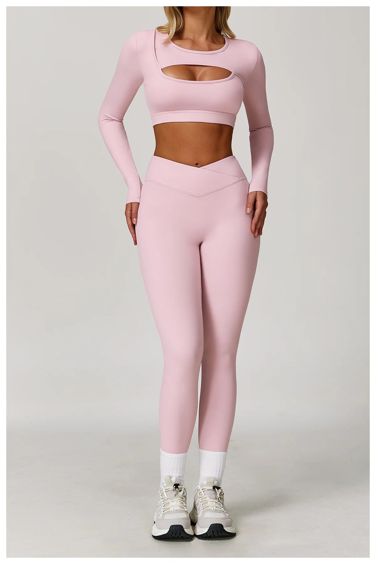Women's fitness sportswear set by The Clothing Company Sydney with sports bra and matching leggings for yoga and gym workouts.