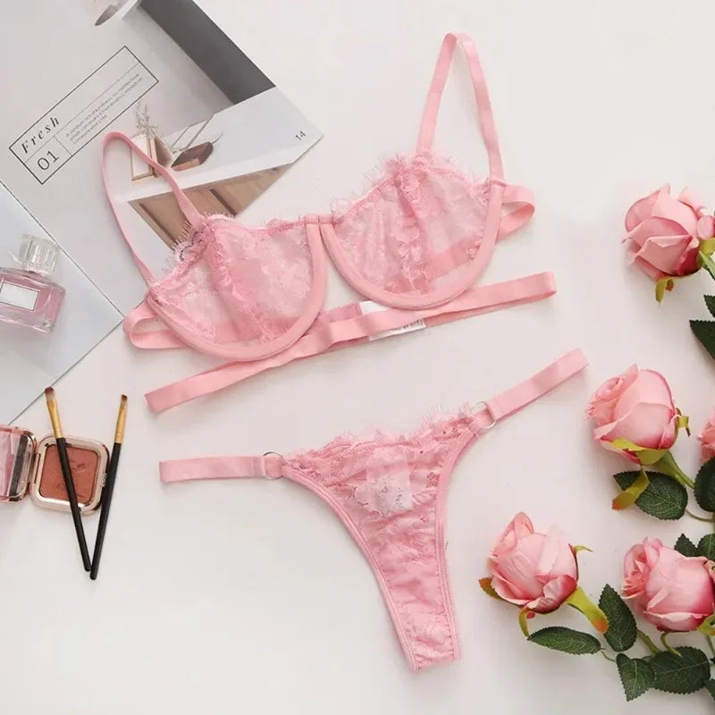 2 Piece Lingerie Woman Lace Transparent Underwear Fairy Embroidery Brief Push Up Bras Set The Clothing Company Sydney