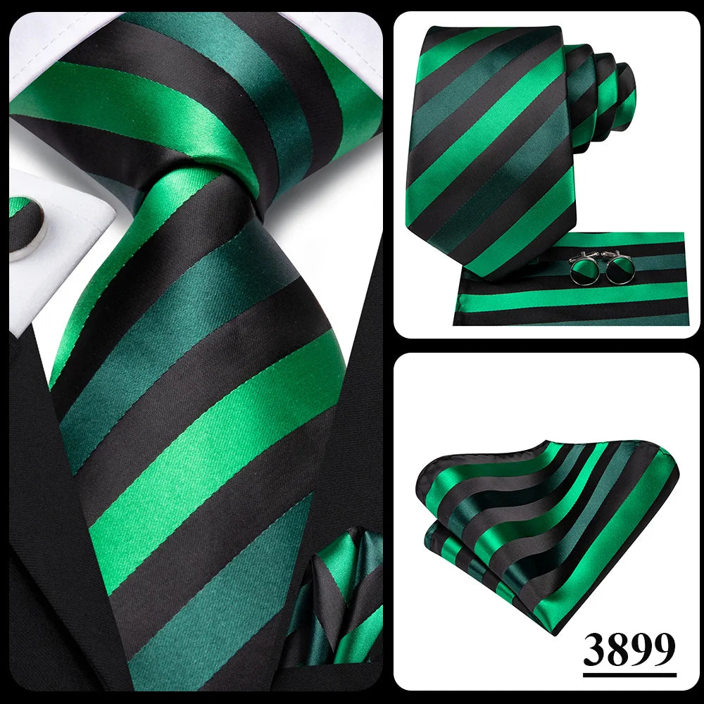 Green paisley silk tie set for men featuring a necktie, pocket square, and cufflinks from The Clothing Company Sydney.