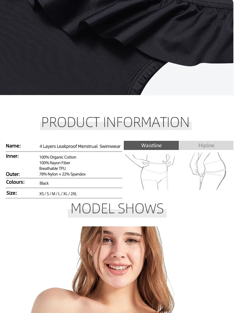 Women's menstrual absorbent swimsuit bikini by The Clothing Company Sydney, washable, designed for menstrual and physiological swimming.
