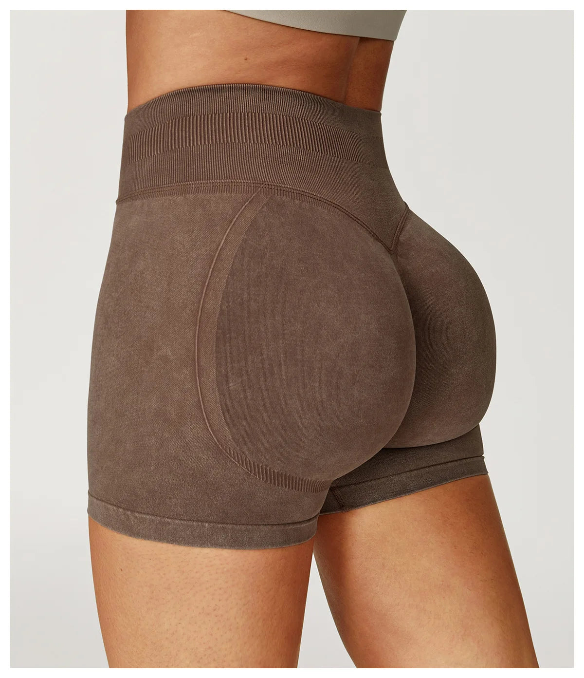 High waist yoga bicycle shorts for women by The Clothing Company Sydney, sand washed fitness shorts for yoga, running, and gym workouts.