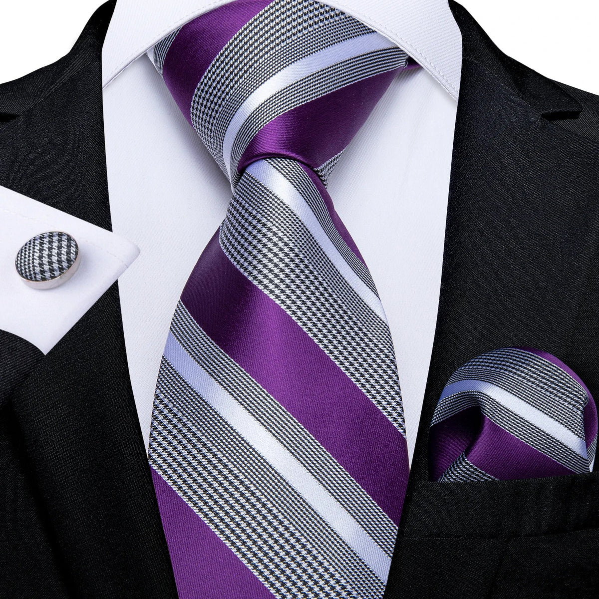 Luxury purple paisley silk tie set for men by The Clothing Company Sydney, featuring an 8cm wide tie and matching accessories.