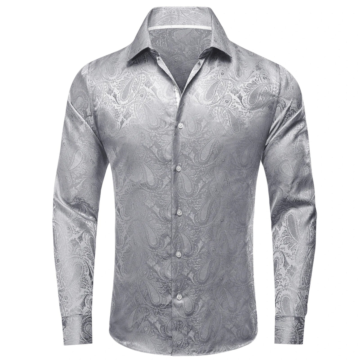 Men's long sleeve dress shirt with teal, blue, pink, and grey paisley print from The Clothing Company Sydney, suitable for formal occasions.