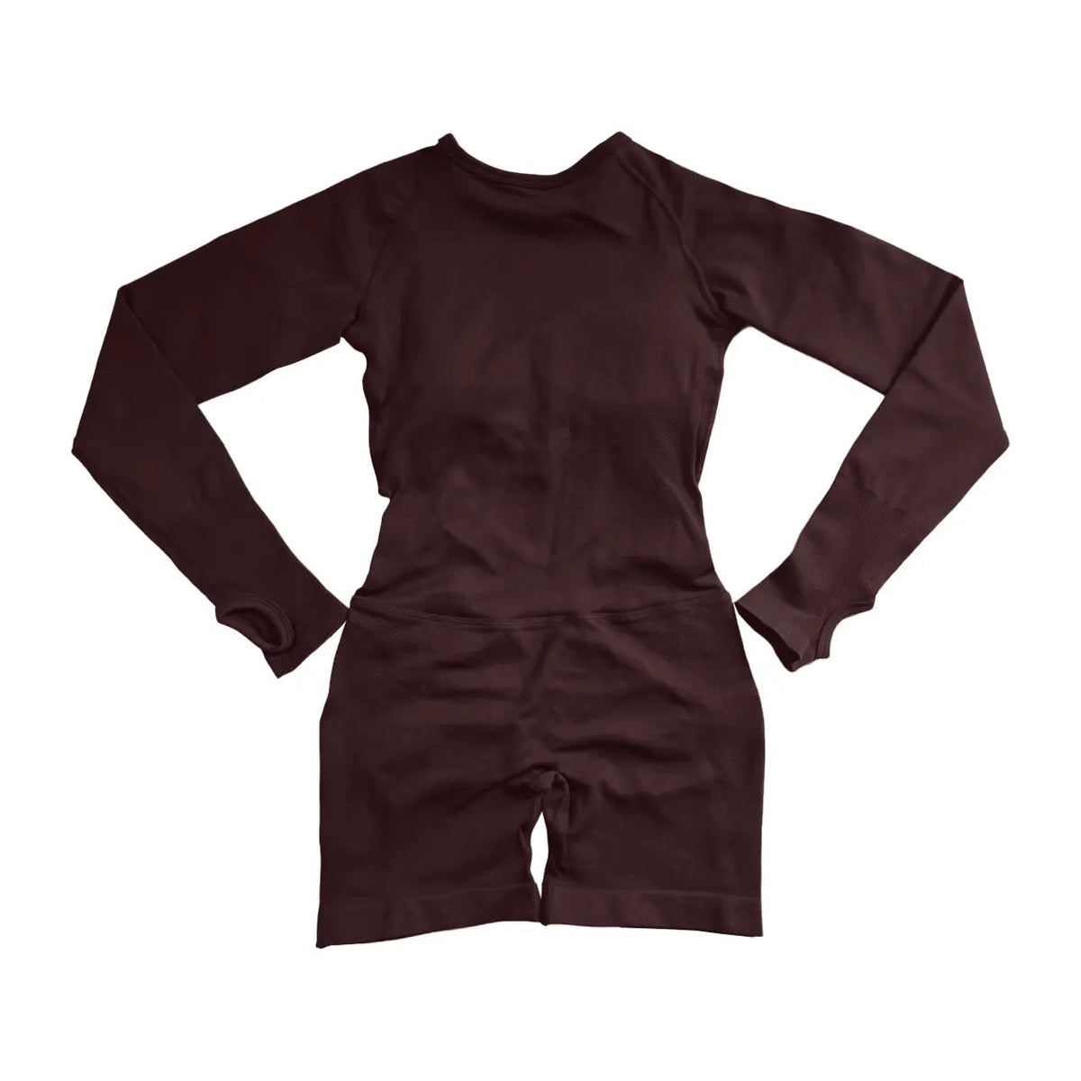 Seamless backless women's long sleeve active jumpsuit by The Clothing Company Sydney, ideal for yoga and gym workouts.