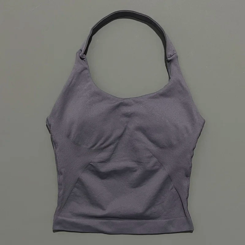 Halter Top Seamless Longline Strappy Gym Top Women Built-in Bra Removable Cups Activewear Yoga Tank Tops The Clothing Company Sydney
