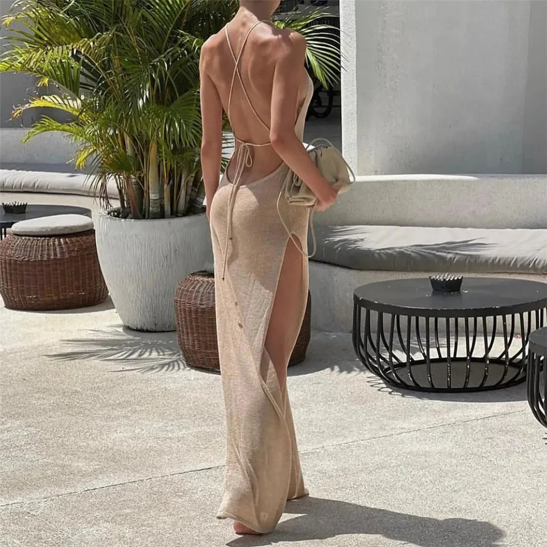 High Slit Crochet Knitted Tunic Beach Cover Up Cover-ups Beach Dress Beachwear The Clothing Company Sydney